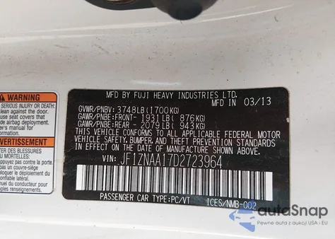 2013 Scion Fr-S z USA, uszkodzony, nr VIN JF1ZNAA17D2723964